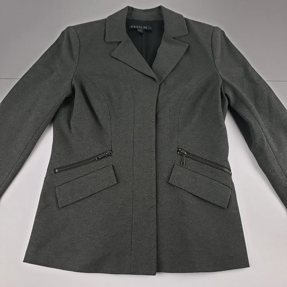 Lafayette 148 Blazer Women's‎ Size 2 Gray Long Sleeve Button Stretch Suit Jacket